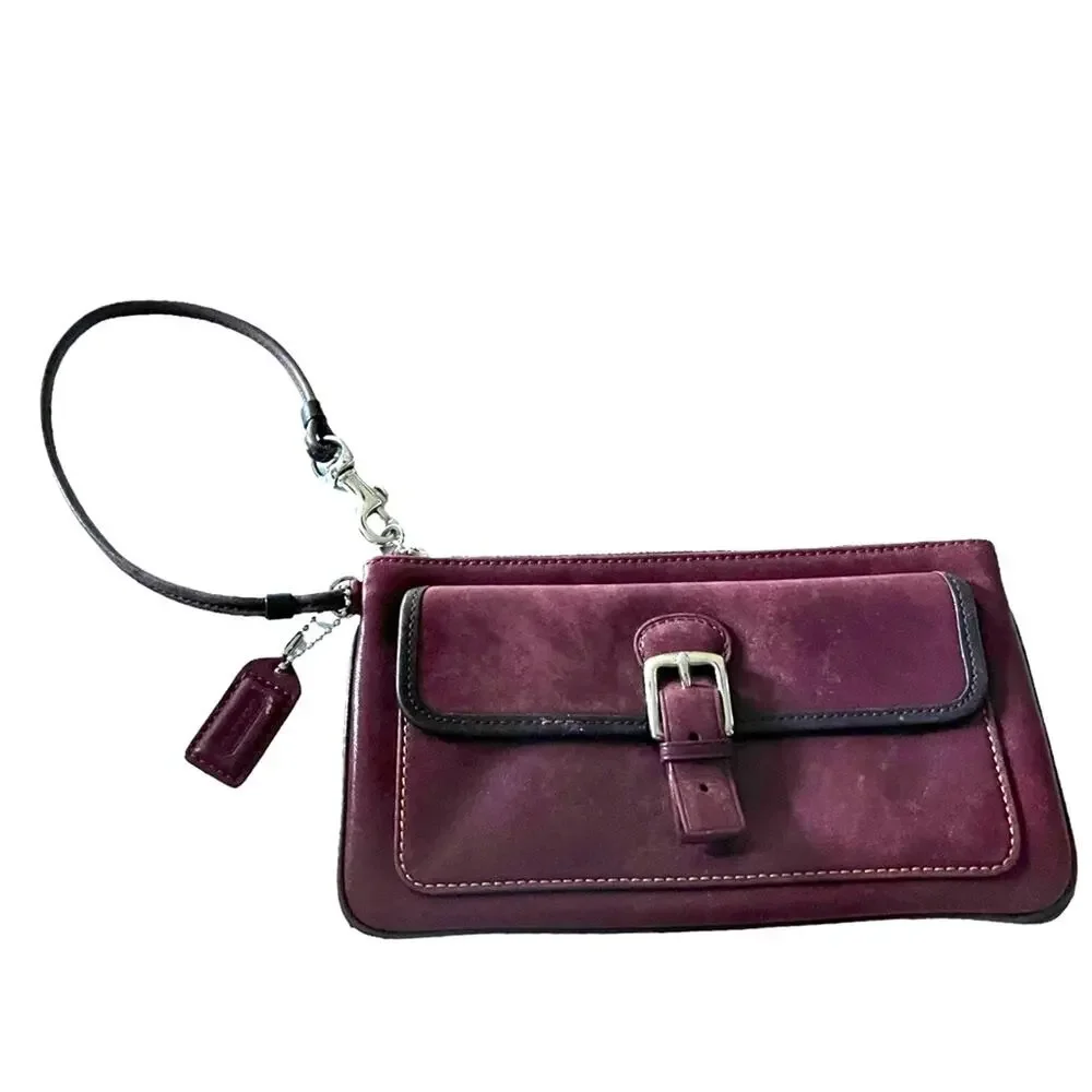VINTAGE COACH Clutch Bag Y2K Red Leather Clutch Brown Trim Wristlet 744-23